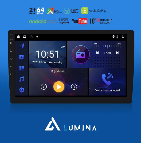 Lumina AZURE-9001 9" Carplay,Android Auto,USB Double Din Radio