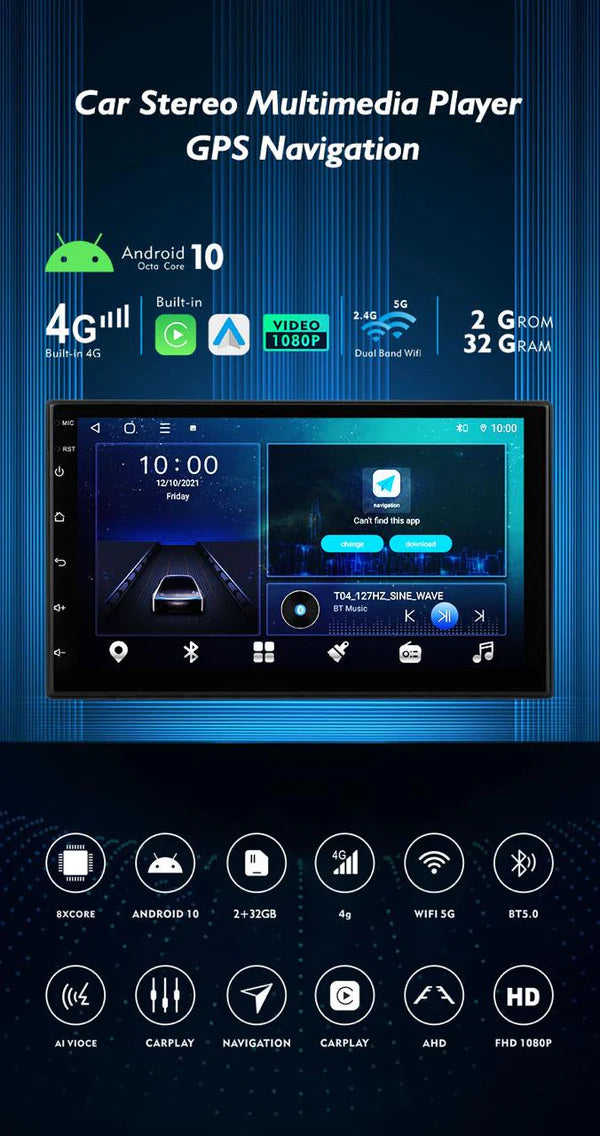 Navtech 7" Inch 2+32G Carplay & A/Auto Double Din Radio